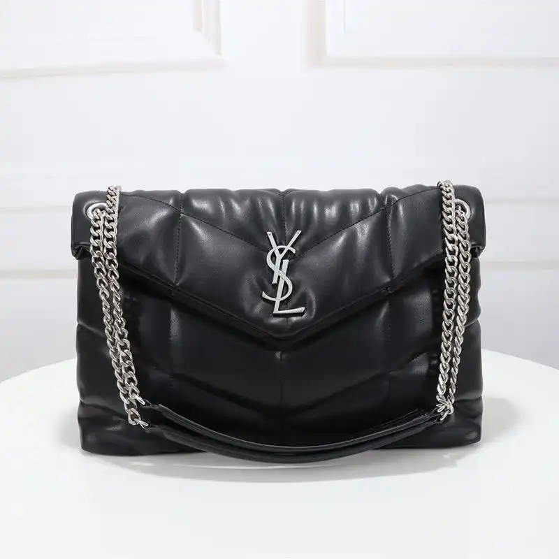 Saint Laurent Medium Loulou Puffer Bag In Quilted Lambskin Black Silver