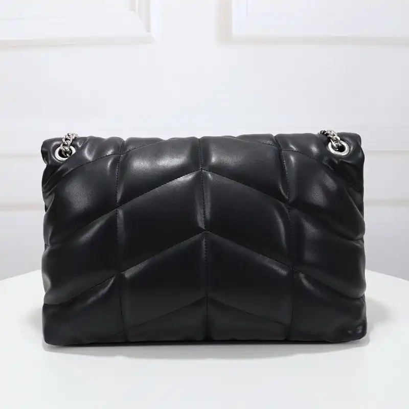 CHEAP Saint Laurent Medium Loulou Puffer Bag In Quilted Lambskin Black Silver