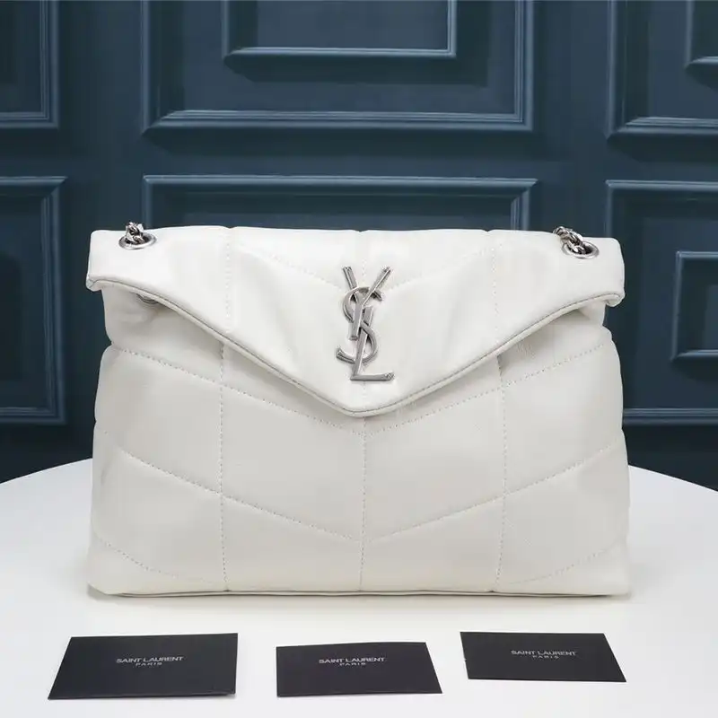 Saint Laurent Medium Loulou Puffer Bag In Quilted Lambskin White Silver