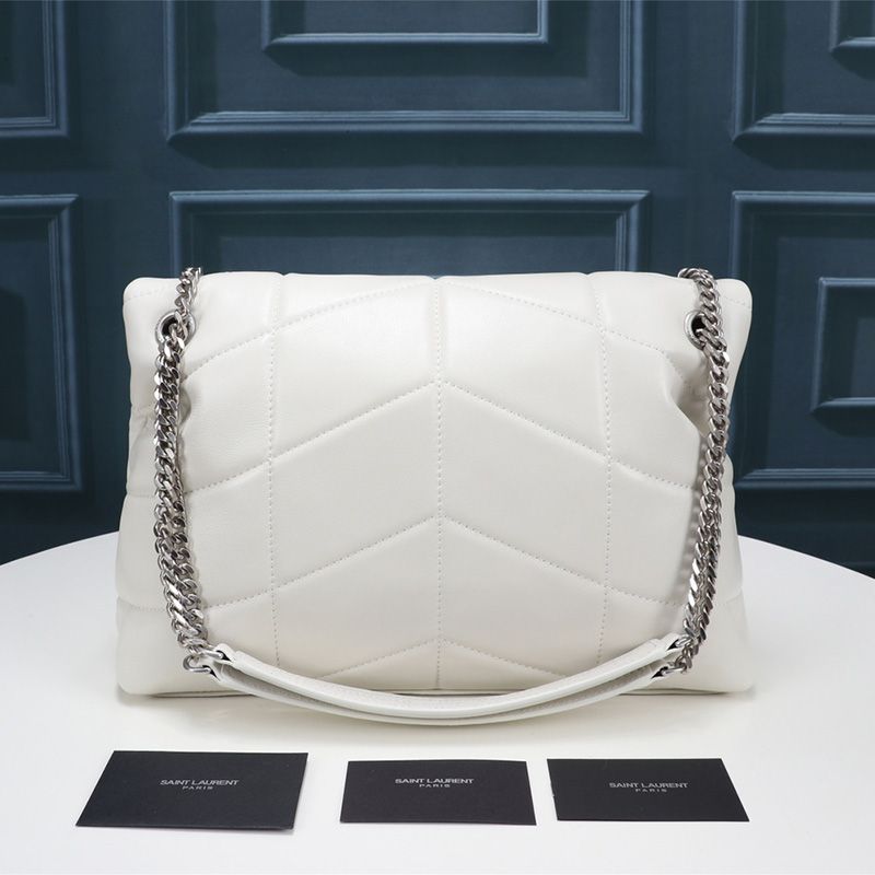 Saint Laurent Medium Loulou Puffer Bag In Quilted Lambskin White Silver