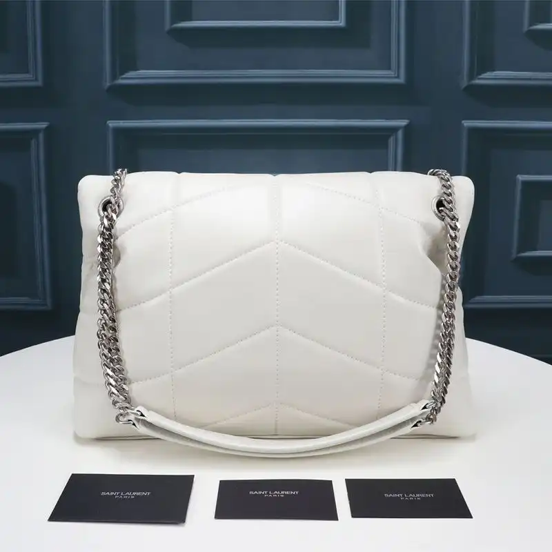 CHEAP Saint Laurent Medium Loulou Puffer Bag In Quilted Lambskin White Silver