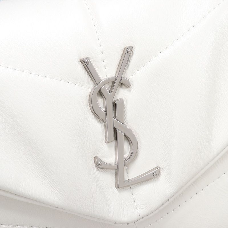 Saint Laurent Medium Loulou Puffer Bag In Quilted Lambskin White Silver