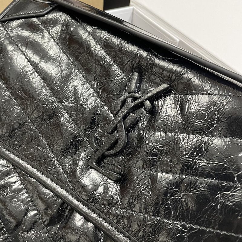 Saint Laurent Medium Niki Chain Bag In Crinkled And Quilted Leather Black