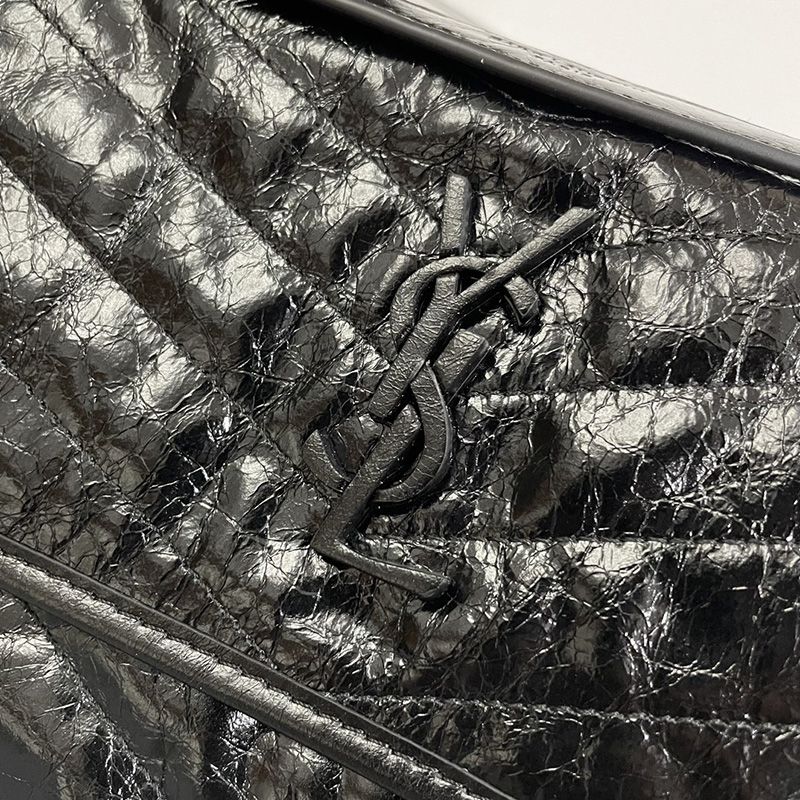 Saint Laurent Medium Niki Chain Bag In Crinkled And Quilted Leather Black Gold