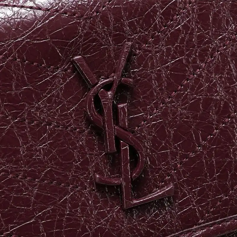 CHEAP Saint Laurent Medium Niki Chain Bag In Crinkled And Quilted Leather Burgundy Silver