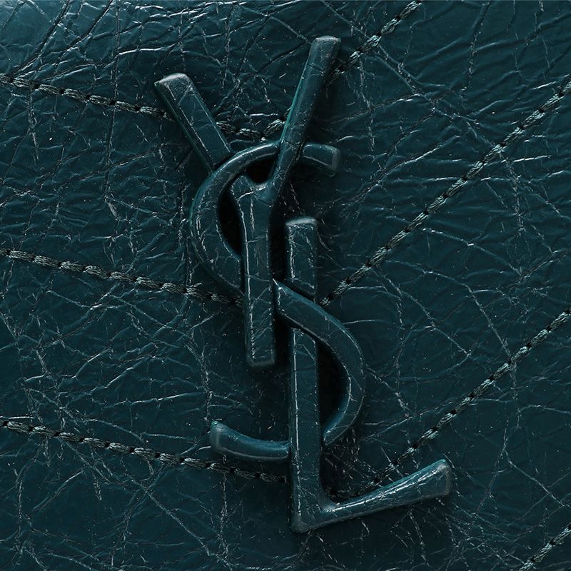 Saint Laurent Medium Niki Chain Bag In Crinkled And Quilted Leather Green Silver