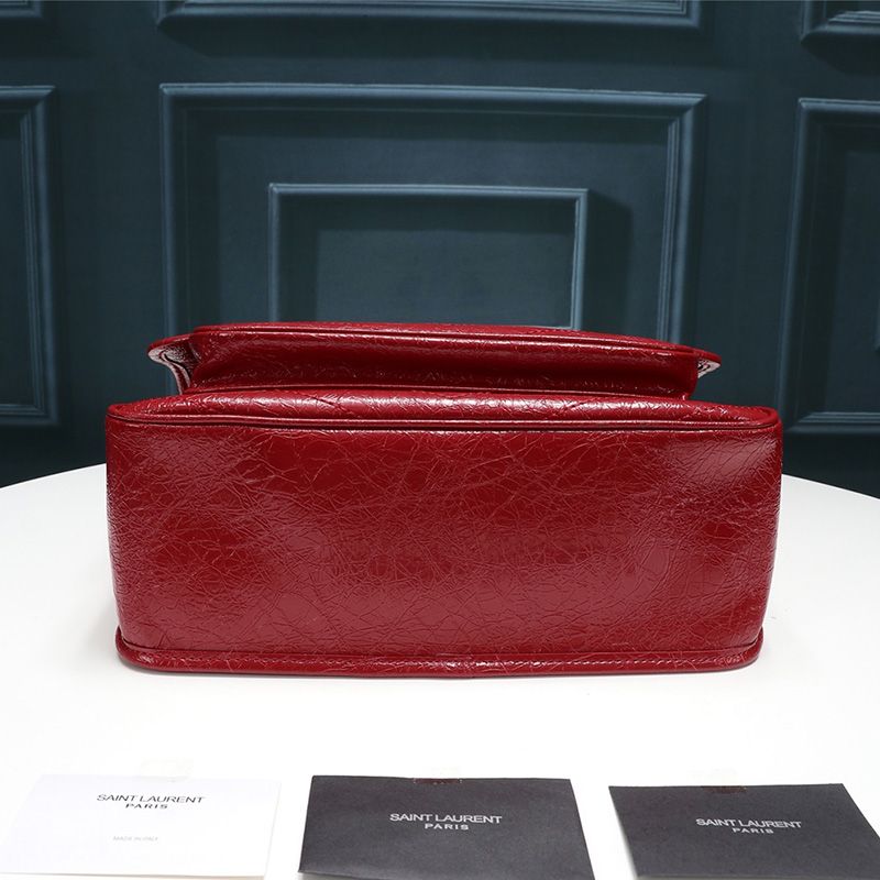 Saint Laurent Medium Niki Chain Bag In Crinkled And Quilted Leather Red Silver