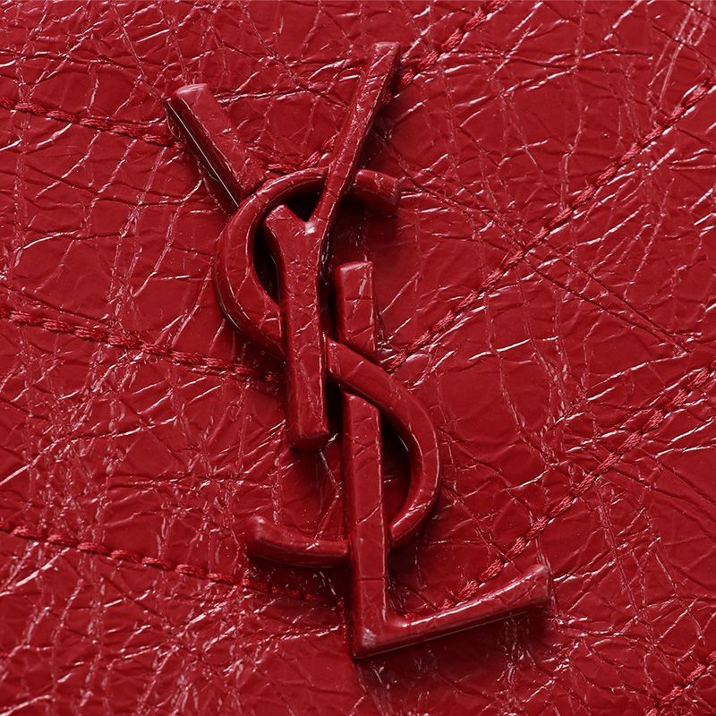 Saint Laurent Medium Niki Chain Bag In Crinkled And Quilted Leather Red Silver