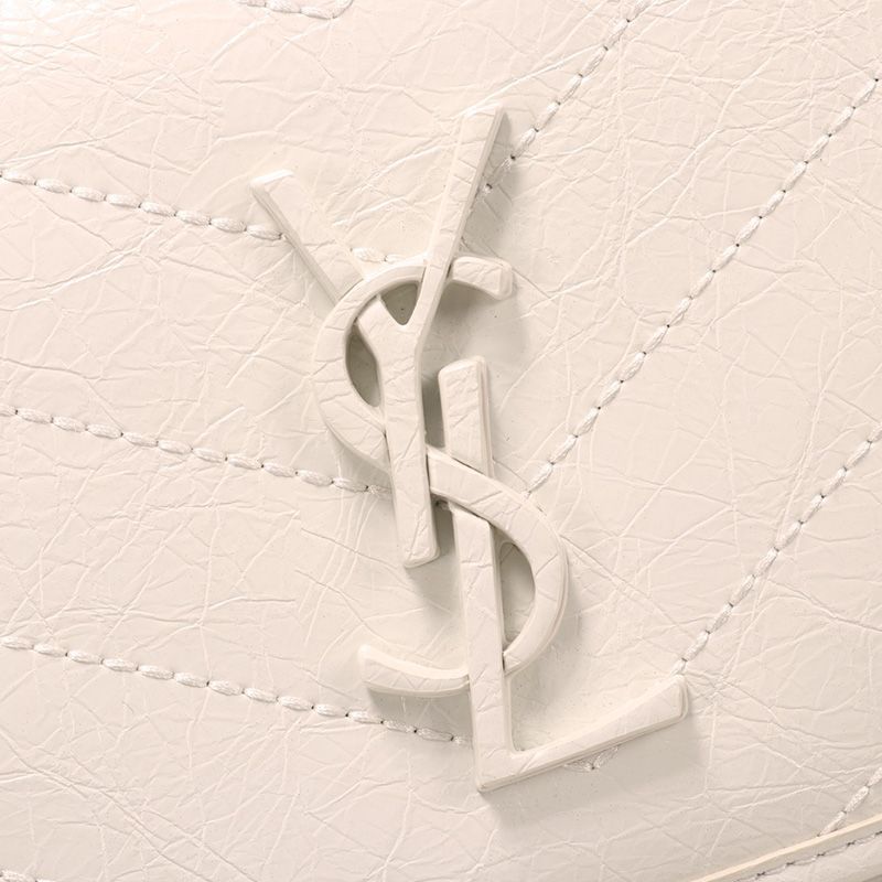 Saint Laurent Medium Niki Chain Bag In Crinkled And Quilted Leather White Silver