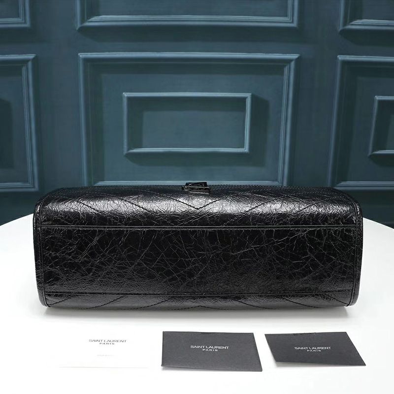 Saint Laurent Medium Niki Shopping Bag In Crinkled Vintage Leather Black Silver