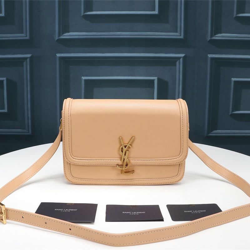 Saint Laurent Medium Solferino Satchel In Box Leather Apricot Gold