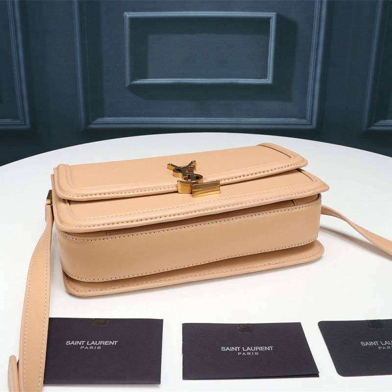 Saint Laurent Medium Solferino Satchel In Box Leather Apricot Gold