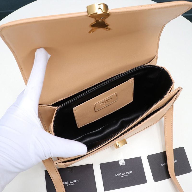 Saint Laurent Medium Solferino Satchel In Box Leather Apricot Gold