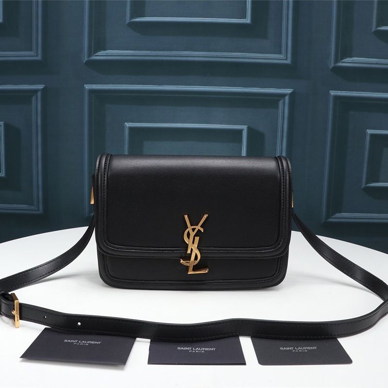 Saint Laurent Medium Solferino Satchel In Box Leather Black Gold