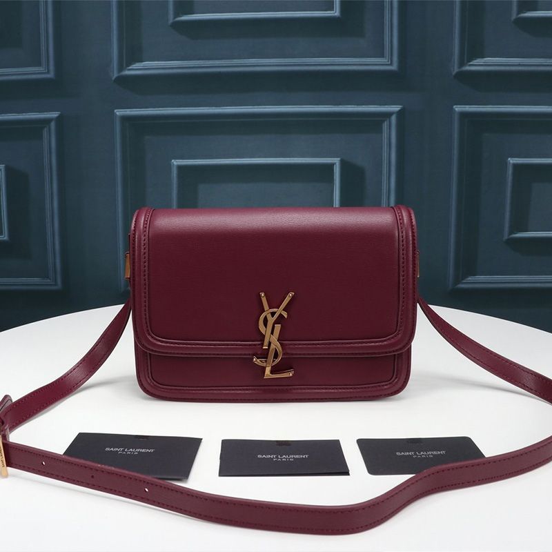 Saint Laurent Medium Solferino Satchel In Box Leather Burgundy Gold