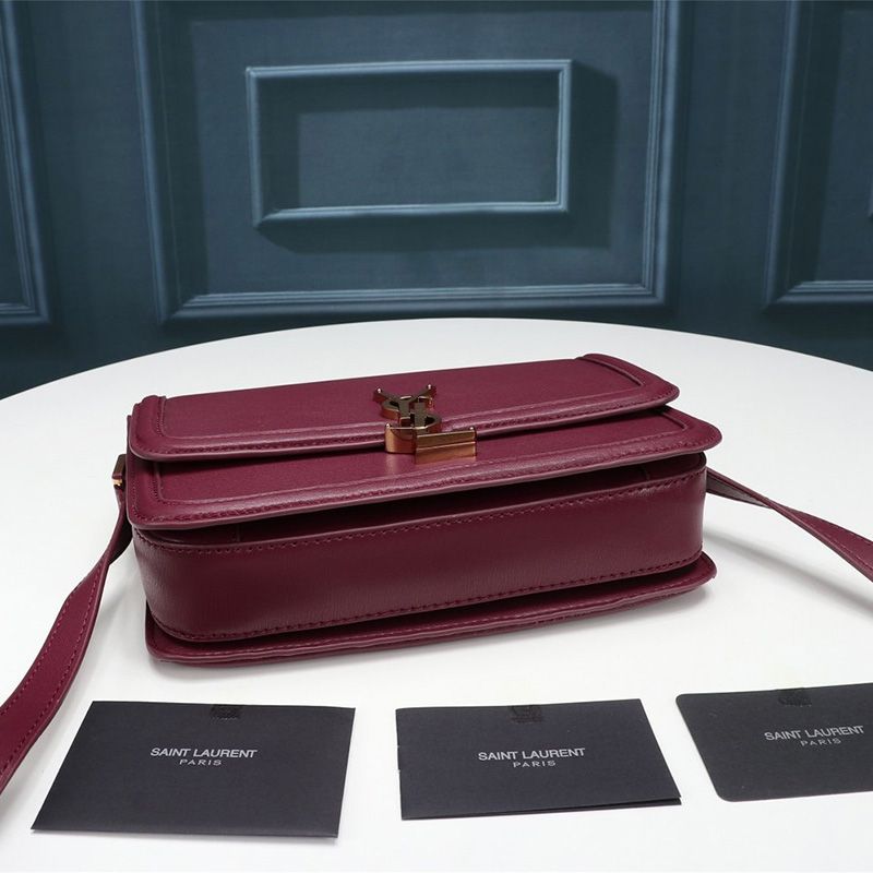 Saint Laurent Medium Solferino Satchel In Box Leather Burgundy Gold