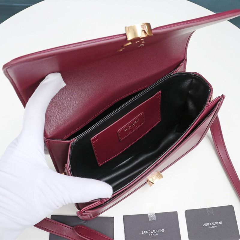 Saint Laurent Medium Solferino Satchel In Box Leather Burgundy Gold