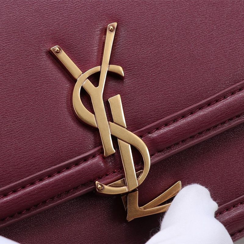 Saint Laurent Medium Solferino Satchel In Box Leather Burgundy Gold