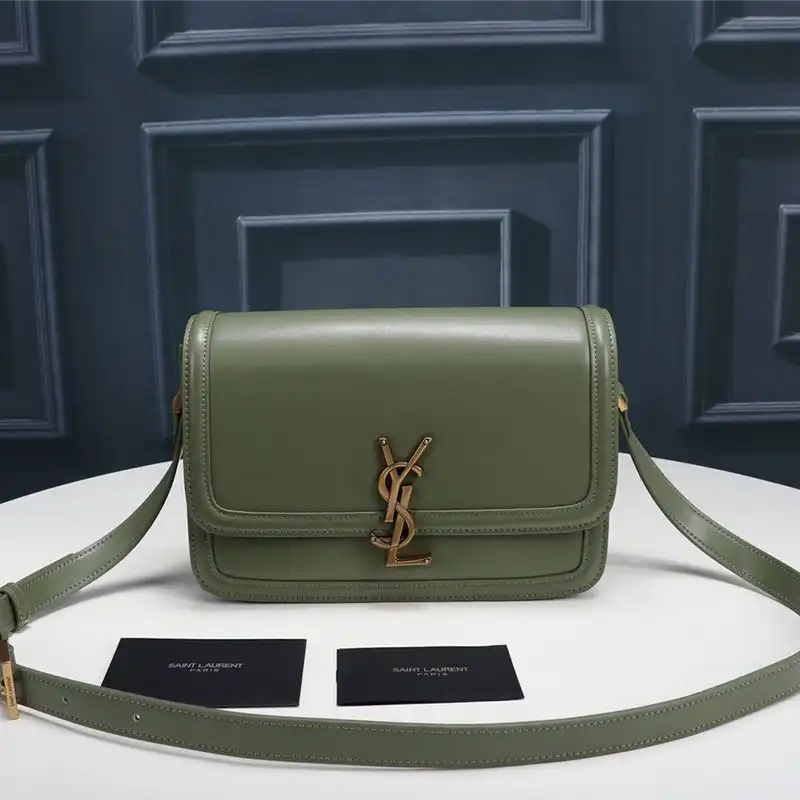 Saint Laurent Medium Solferino Satchel In Box Leather Green Gold