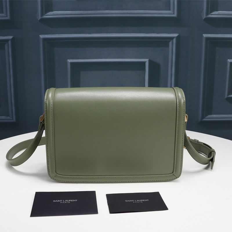 Saint Laurent Medium Solferino Satchel In Box Leather Green Gold