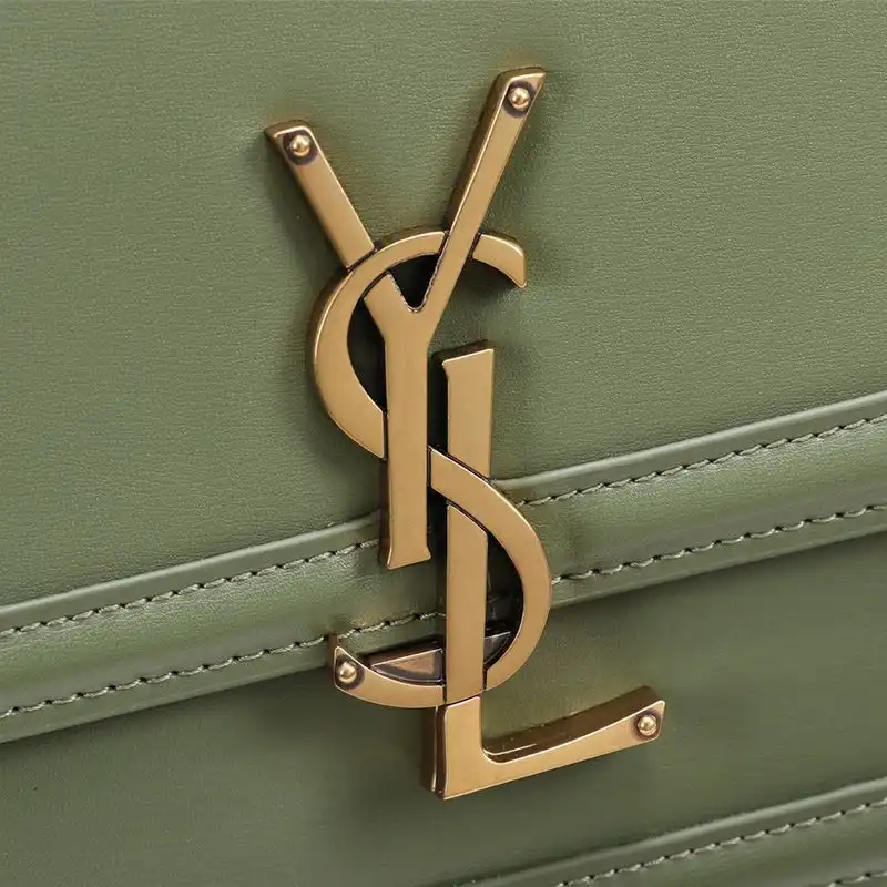 Cheap Saint Laurent Medium Solferino Satchel In Box Leather Green Gold