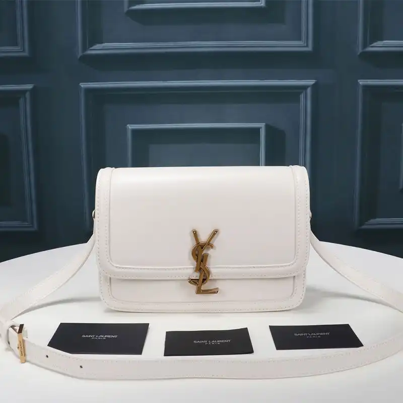 Saint Laurent Medium Solferino Satchel In Box Leather White Gold