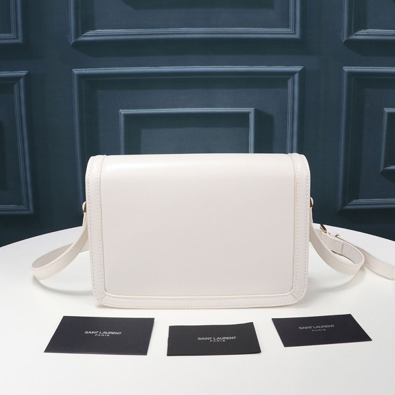 Saint Laurent Medium Solferino Satchel In Box Leather White Gold