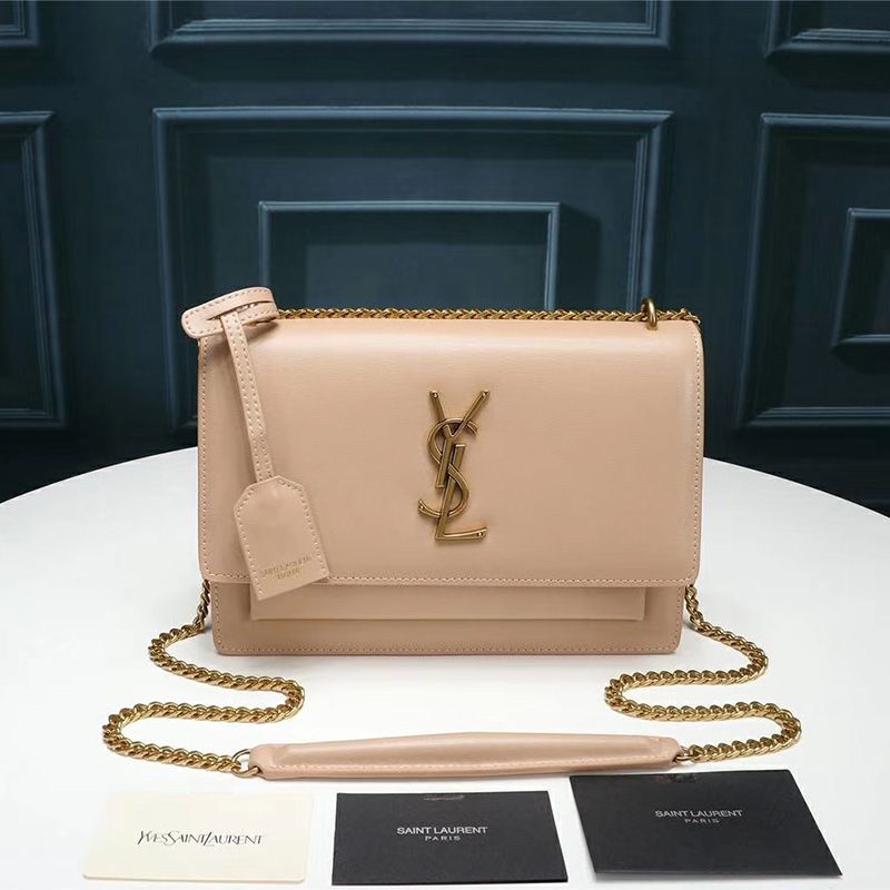 Saint Laurent Medium Sunset Chain Bag In Leather Apricot Gold