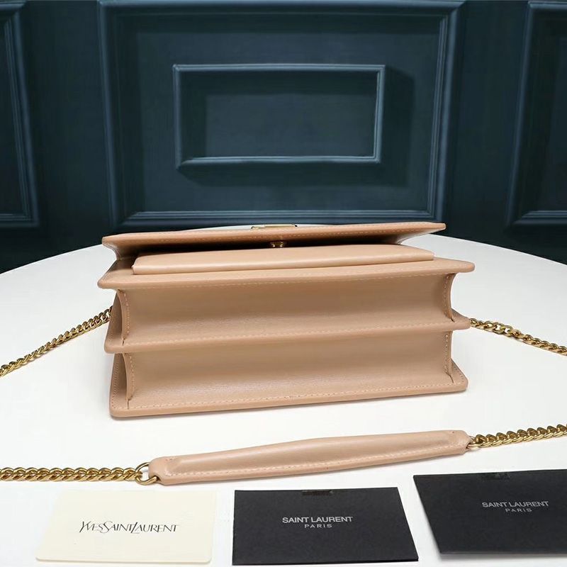 Saint Laurent Medium Sunset Chain Bag In Leather Apricot Gold