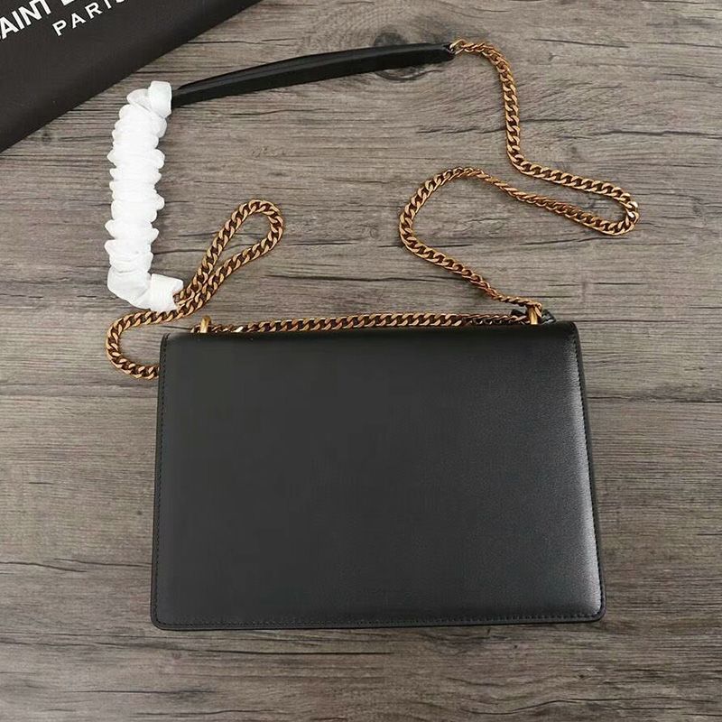 Saint Laurent Medium Sunset Chain Bag In Leather Black Gold