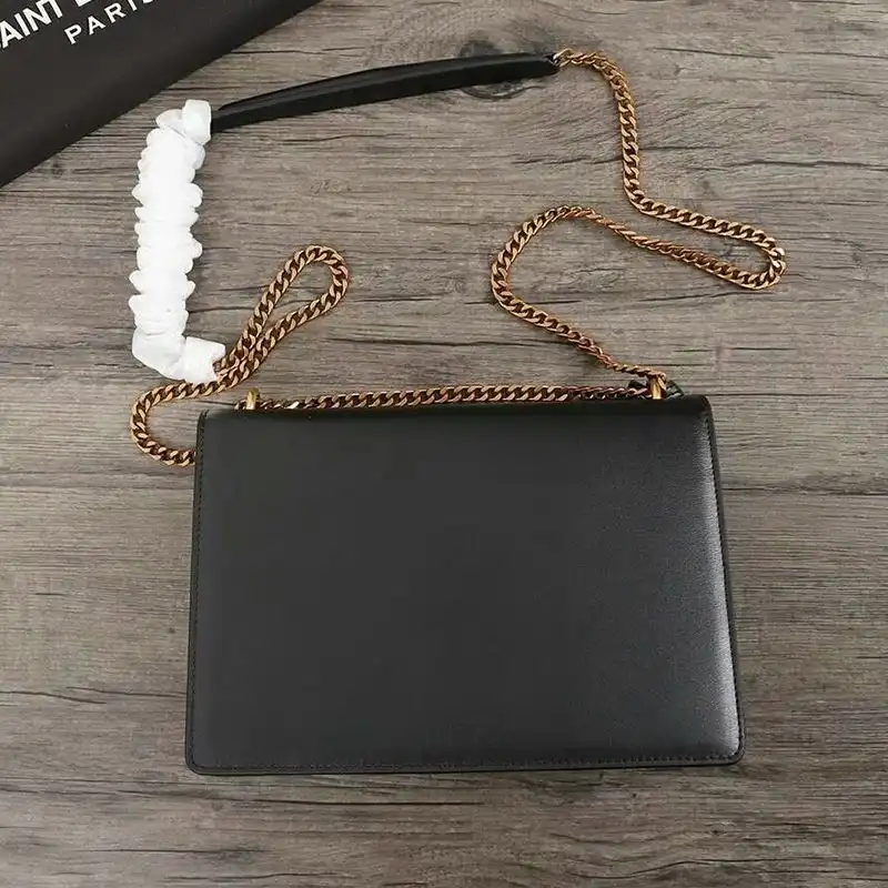 Cheap Saint Laurent Medium Sunset Chain Bag In Leather Black Gold