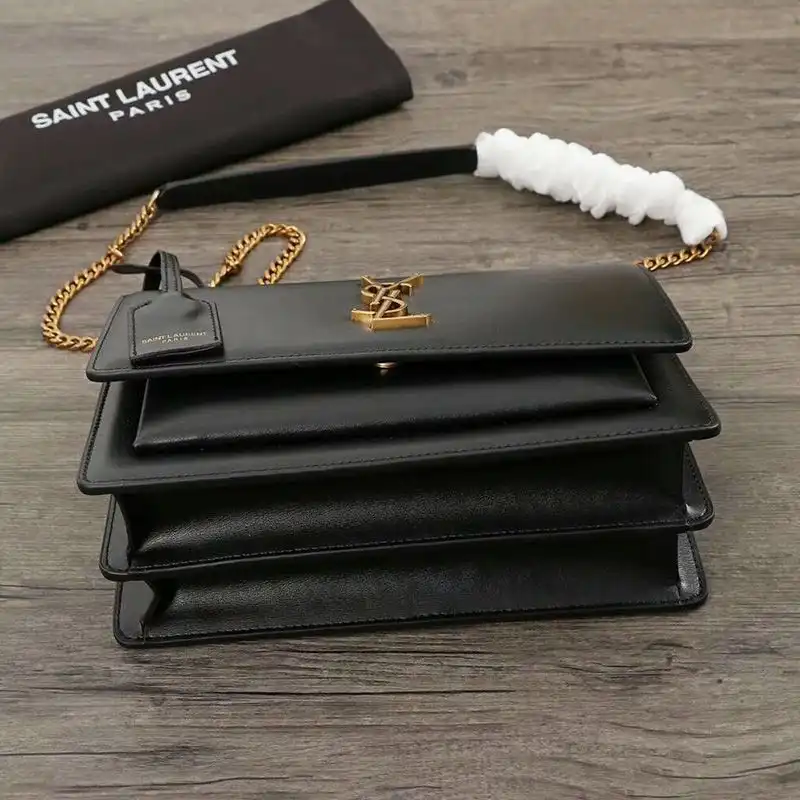 Cheap Saint Laurent Medium Sunset Chain Bag In Leather Black Gold