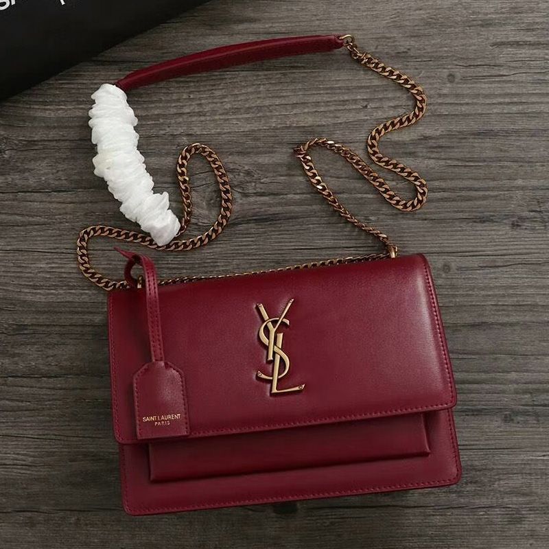 Saint Laurent Medium Sunset Chain Bag In Leather Red Gold