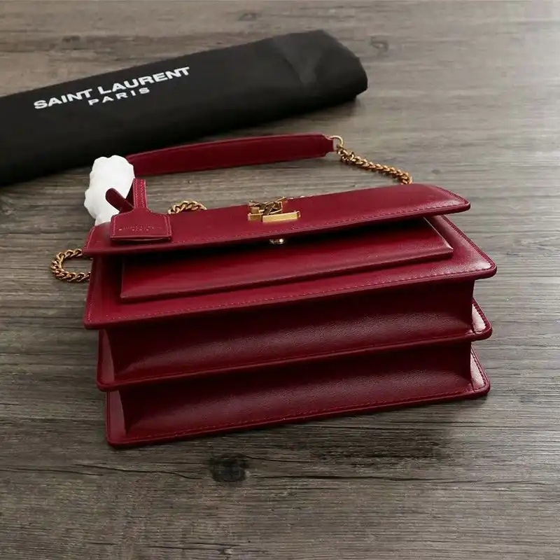 Cheap Saint Laurent Medium Sunset Chain Bag In Leather Red Gold