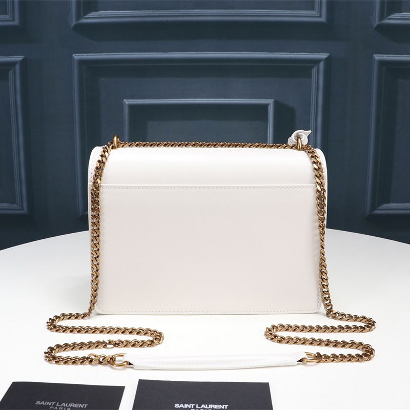 Saint Laurent Medium Sunset Chain Bag In Leather White Gold