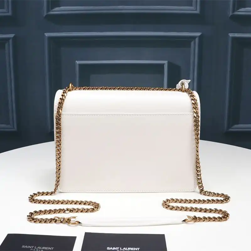 Cheap Saint Laurent Medium Sunset Chain Bag In Leather White Gold