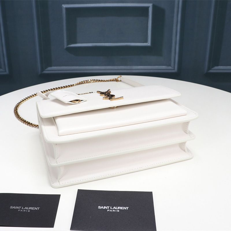 Saint Laurent Medium Sunset Chain Bag In Leather White Gold