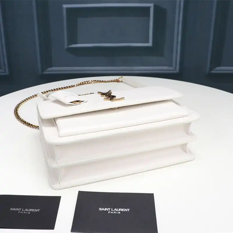 Cheap Saint Laurent Medium Sunset Chain Bag In Leather White Gold