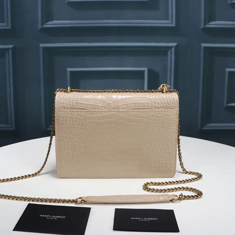 Cheap Saint Laurent Medium Sunset Chain Bag In Crocodile Embossed Leather Apricot Gold