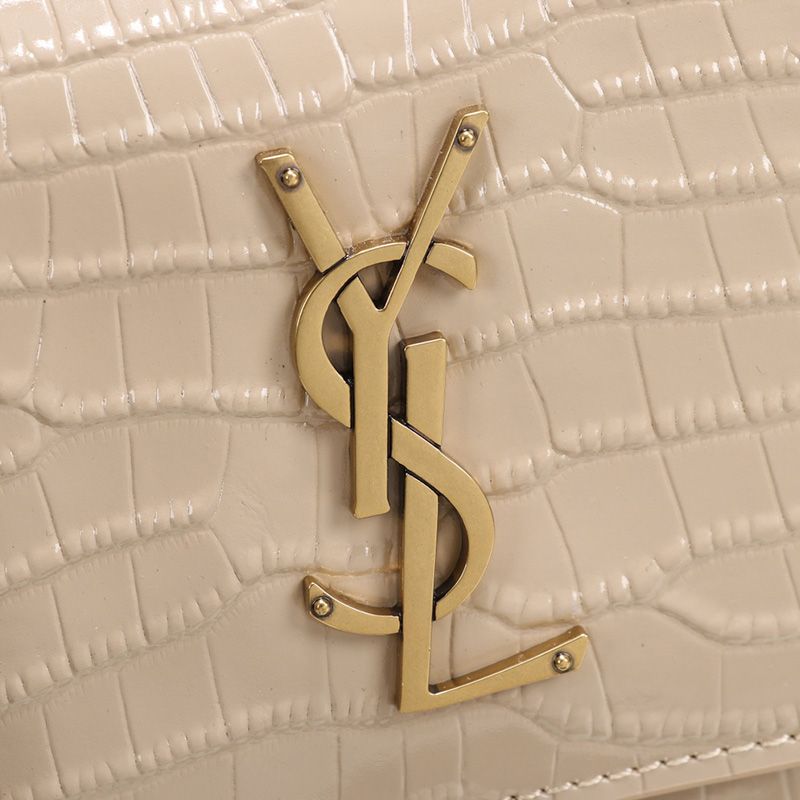 Saint Laurent Medium Sunset Chain Bag In Crocodile Embossed Leather Apricot Gold