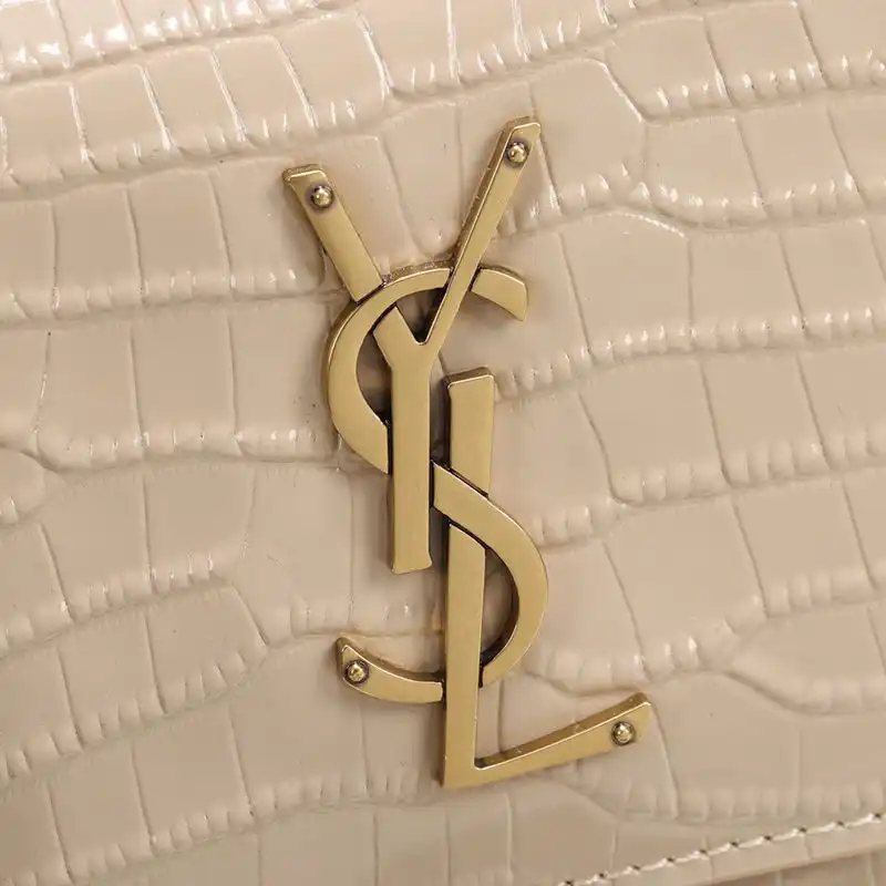 Cheap Saint Laurent Medium Sunset Chain Bag In Crocodile Embossed Leather Apricot Gold