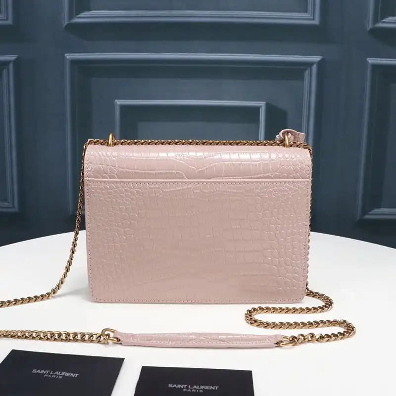 Cheap Saint Laurent Medium Sunset Chain Bag In Crocodile Embossed Leather Pink Gold