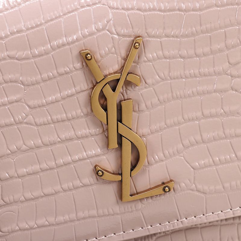 Saint Laurent Medium Sunset Chain Bag In Crocodile Embossed Leather Pink Gold