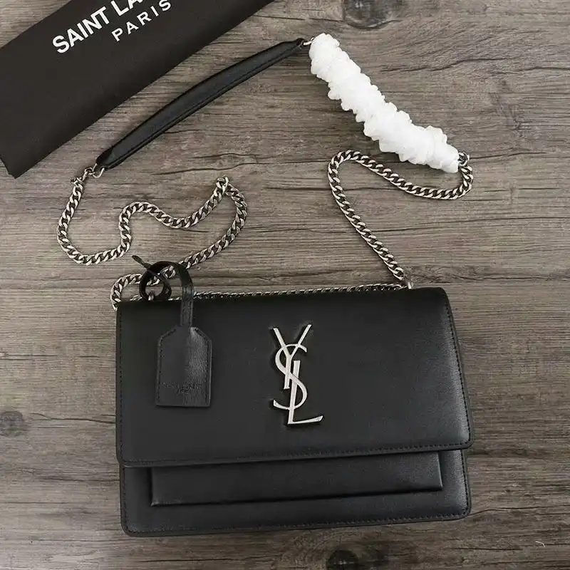 Saint Laurent Medium Sunset Chain Bag In Leather Black Silver