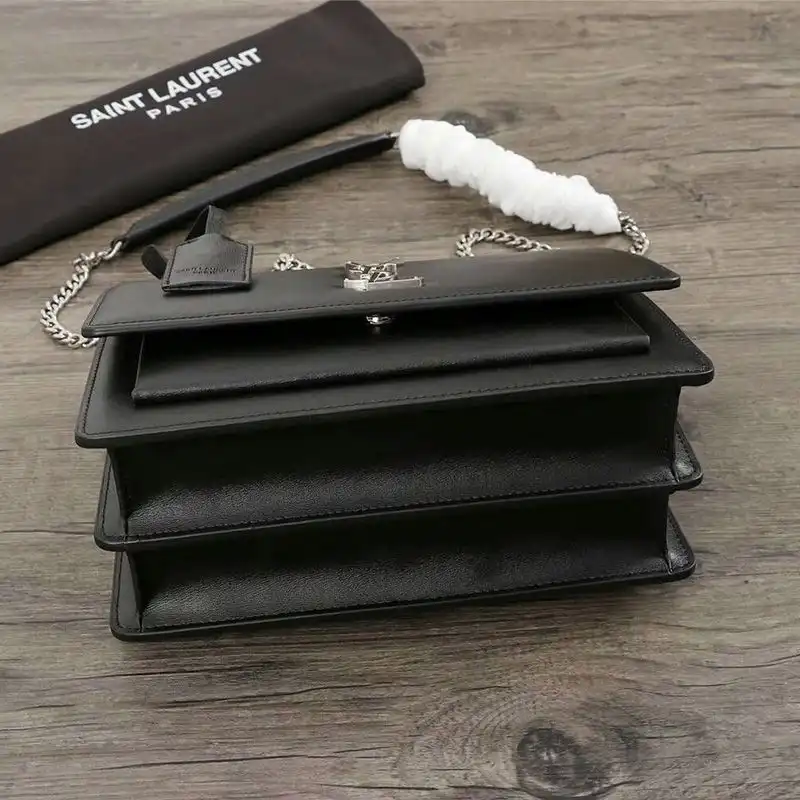 Cheap Saint Laurent Medium Sunset Chain Bag In Leather Black Silver