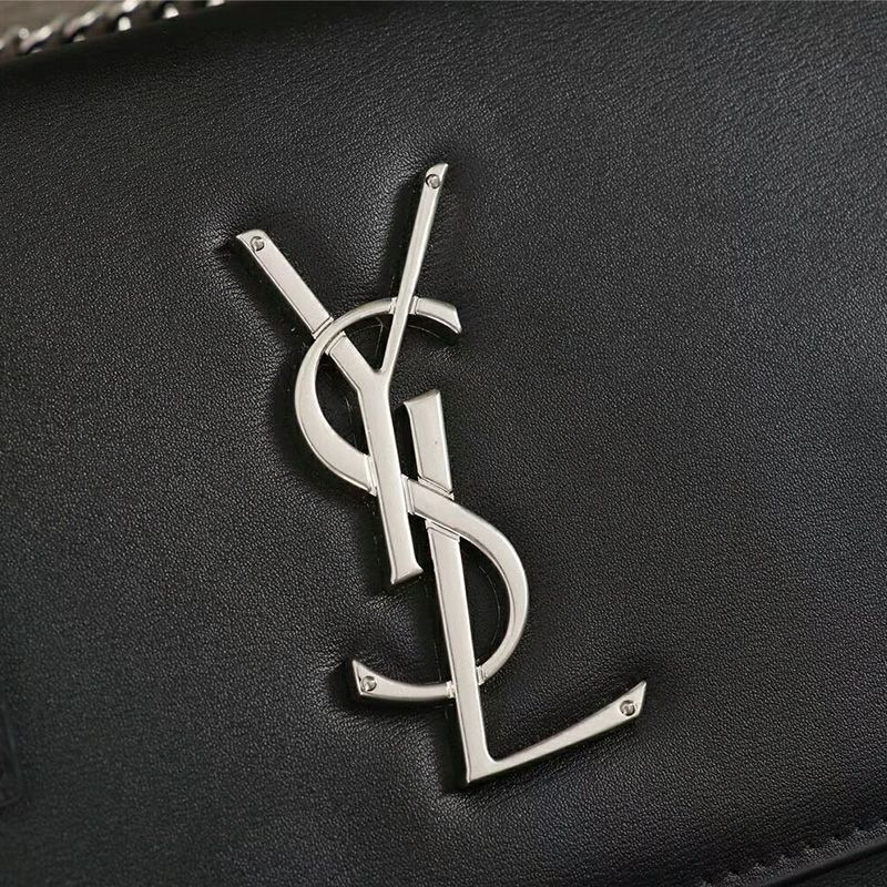 Saint Laurent Medium Sunset Chain Bag In Leather Black Silver