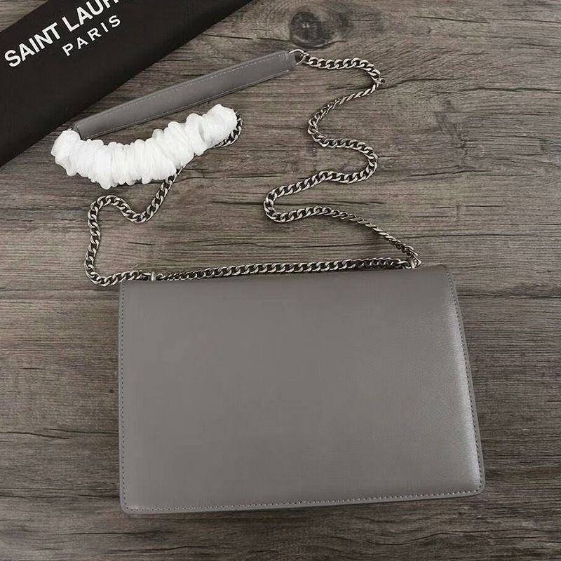 Saint Laurent Medium Sunset Chain Bag In Leather Grey Silver