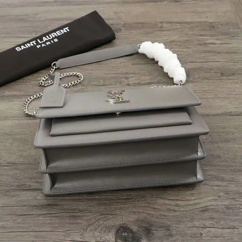 Cheap Saint Laurent Medium Sunset Chain Bag In Leather Grey Silver