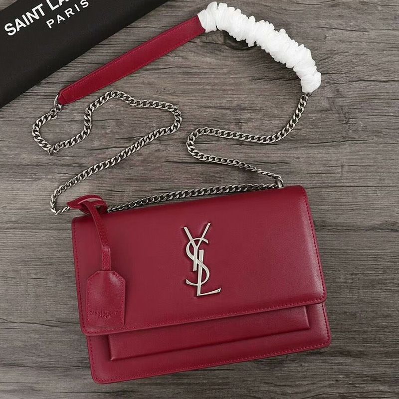 Saint Laurent Medium Sunset Chain Bag In Leather Red Silver