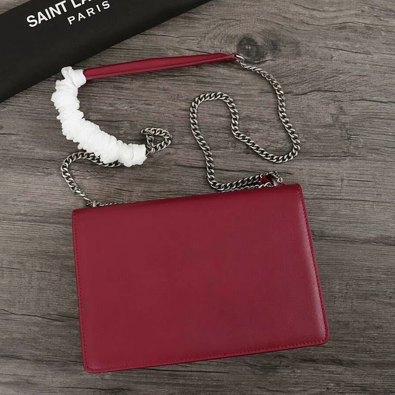 Saint Laurent Medium Sunset Chain Bag In Leather Red Silver